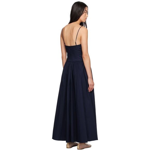 Staud Women's Navy Spaghetti Strap Drop Waist Poplin Dena Maxi Dress Sz 12 NWOT - Picture 3 of 15